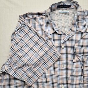 Columbia PFG Shirt Mens Large Pink Super Bahama Plaid Vented Fishing Outdoor